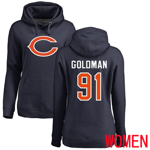 Chicago Bears Navy Blue Women Eddie Goldman Name and Number Logo NFL Football #91 Pullover Hoodie Sweatshirts->women nfl jersey->Women Jersey